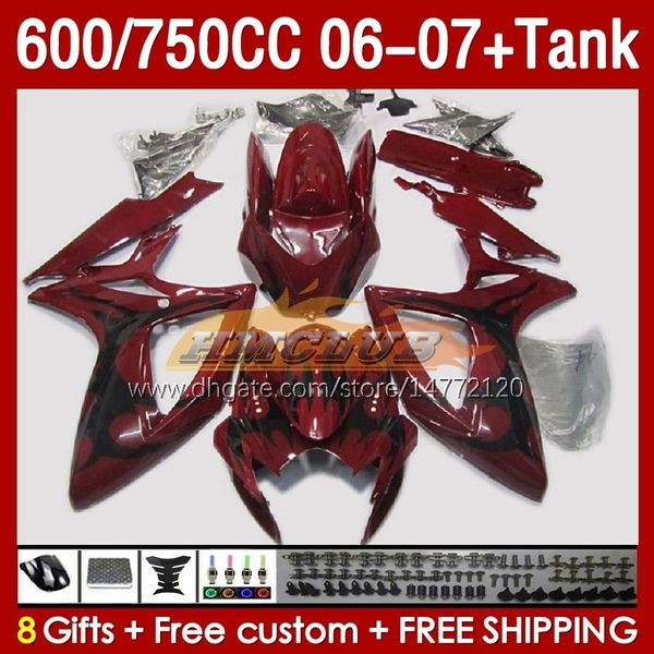 OEM CARINGS Танк для Suzuki Red Dark BLK GSXR 600 750 CC GSX-R600 GSXR750 2006-2007 154NO.123 GSXR-600 GSXR600 K6 600CC 750CC 2006 2007 GSXR-750 06 07