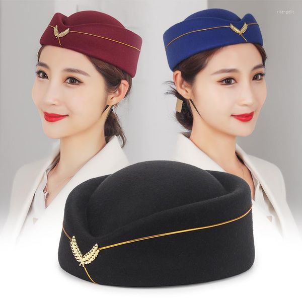 Berets Damen Stewardess Kostümzubehör Flugbegleiterin Hut mit Stewardess Cosplay