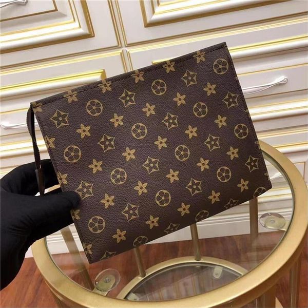 26 CM Proteção Estojo Beleza Bolsa Lavagem Feminina Clutch Monogramas Lona Couro Couro Impermeável Bolsas Cosméticas Masculinas