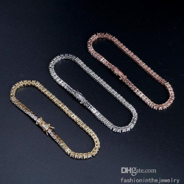 Pulseiras de pulseira de tênis Pulseiras de diamante para mulheres Presente de jóias de luxo 3 4 5 6 mm 7 8 polegadas Moda Moissanite White Gold Zircon Link 240J