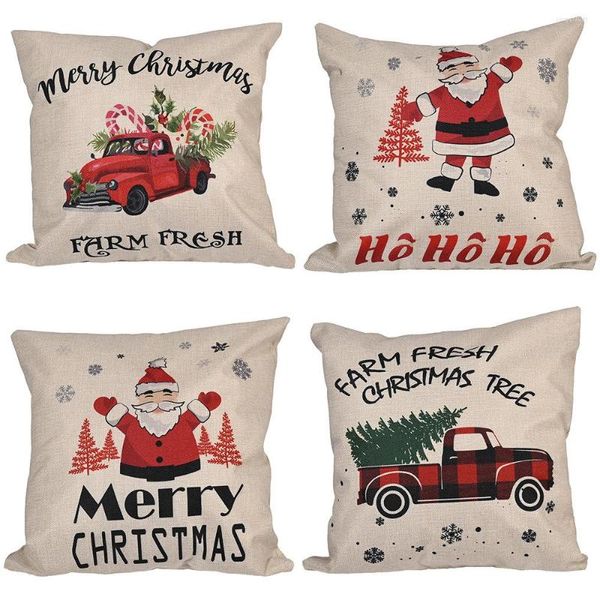 Decorações de Natal 1pcs Capas de travesseiros vintage Trees Decor Caminhão vermelho Papai Noel