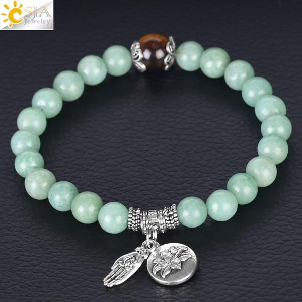 CSJA Bracciale avventurina verde Uomo Donna Testa di Buddha Ciondolo di loto 8mm Braccialetti in pietra naturale Occhio di tigre Pulseras fortunati Gioielli con ciondolo F308B