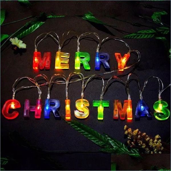 Weihnachtsdekorationen Frohe Weihnachten Glühende Buchstaben String Kreative LED-Batterielichter Party Dekoratives Licht RRB15546