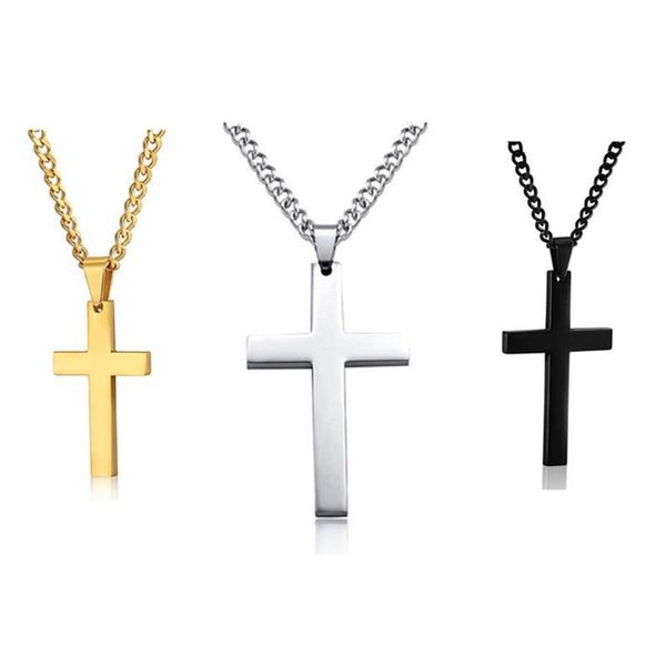 Anhänger Halsketten Edelstahl Titan Glauben Kruzifix Kreuz Anhänger Halskette Choker Gold/Schwarz Kette Für Männer Frauen Schmuck Jesus DH0D6