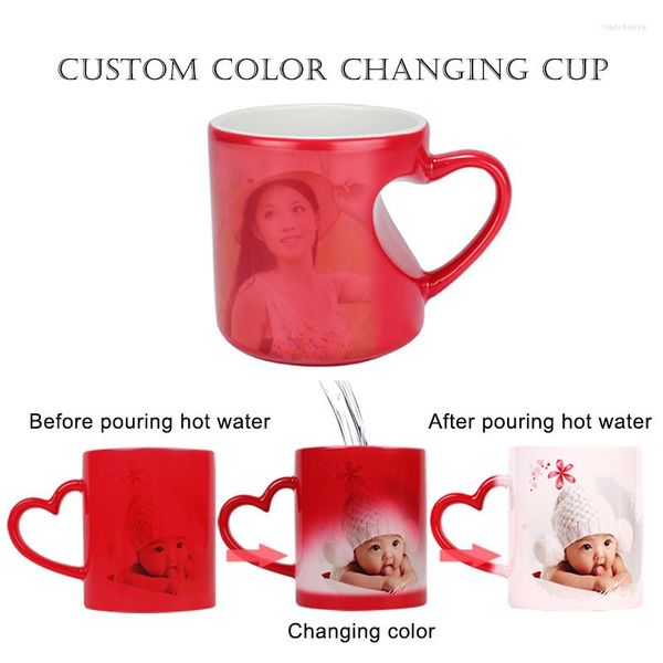 Tassen DIY Anpassen Herzförmiger Griff Runde Farbwechselnde Keramik-Mattbecher Gedrucktes Logo Text PO Bild Bild Geschenke