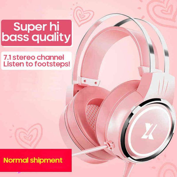 Cuffie 7.1 Surround Sound Cuffie rosa Cuffie da gioco cablate con microfono Giocatore professionale Luce RGB per telefono PS4 PC Ragazza regalo T220916