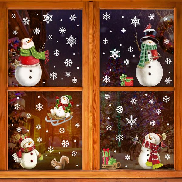 Decorazioni natalizie L Fiocchi di neve Adesivi per finestre Pupazzo di neve Vetrofanie Bianco per vetro Pvc Statico Festa invernale Holida Mxhome Amlct