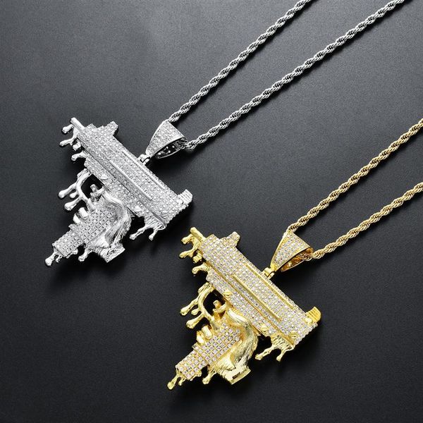 New Iced Out Full Lab Diamond Uzi Gun Croce Collane con pendente Lunga catena a maglia cubana Collana di moda per gioielli Hip Hop unisex275G