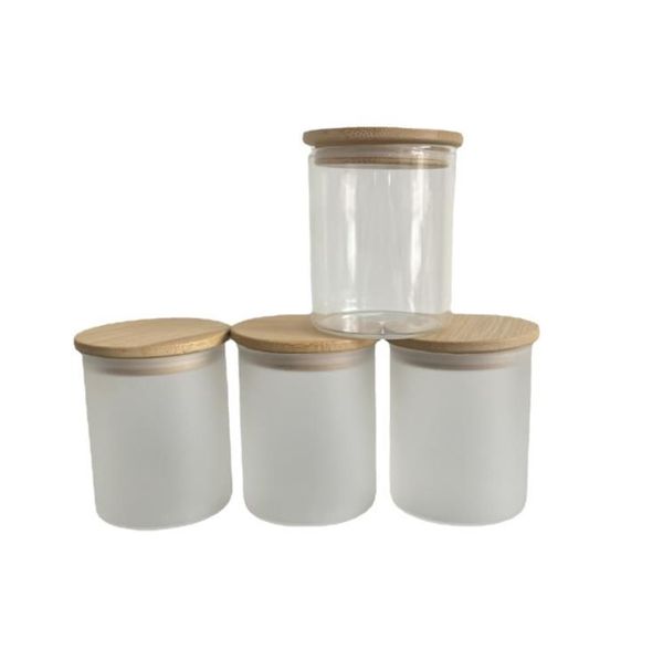 DIY Sublimation 6oz Tumbler Glasdose mit Bambusdeckel Kerzenglas Lebensmittelaufbewahrungsbehälter Klar gefrostet Home Kitchen Supplies Tragbarer Seeversand RRB15567