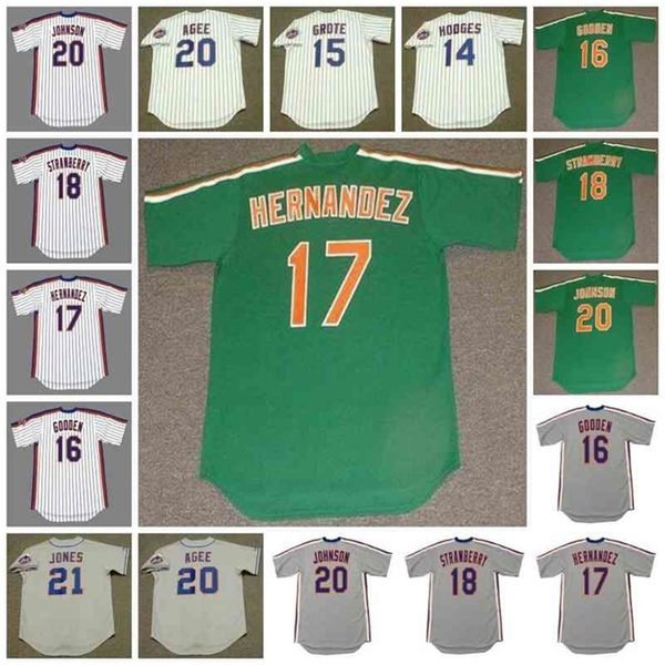 GlaC202 N York Vintage Baseball Jersey 14 GIL HODGES 1962 15 JERRY GROTE 1969 16 DWIGHT GOODEN 1985 17 KEITH HERNANDEZ 18 DARRYL STRAWBERRY 20