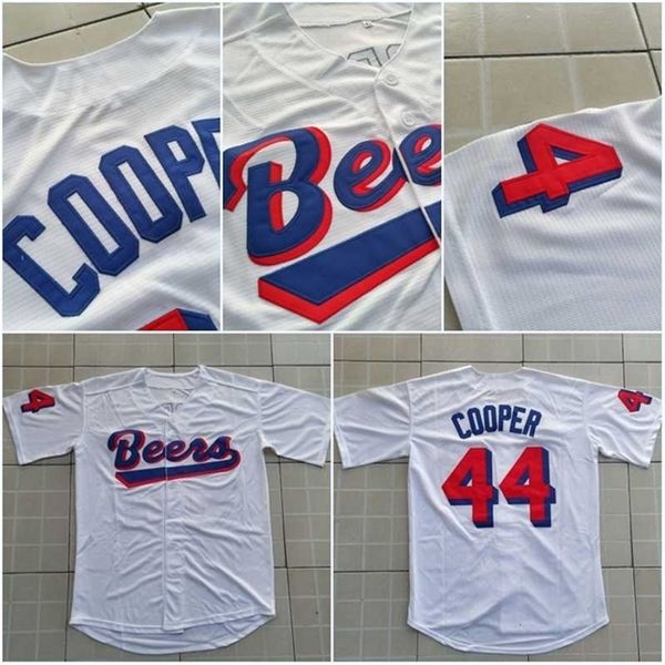 Glamitness Men Joe Coop Cooper #44 Baseketball Filme Jersey Button Down Down White Baseball Jerseys High Quality