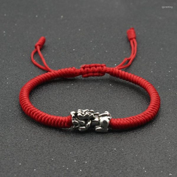 Braccialetti con ciondoli Buona fortuna Bracciale con filo rosso Uomo Donna Vintage Argento Colore Truppe coraggiose Ricchezza Prosperità Braslet Brazalete regolabile