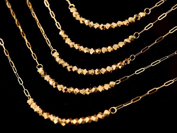 22091911 Kadın Mücevher Kolye Parlak Lazer Boncuklar Sarkık Chocker 40/45cm AU750 Sarı Altın Yıldız Satış Günlük Parti Hediye Kız Satış