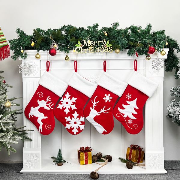 Calza di Natale rossa all'ingrosso per il festival dei calzini di Babbo Natale, decorazione per la casa, ornamento per feste