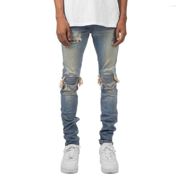 Herren-Jeans, zerrissenes Knie, Distressed-Biker-Mode, High-Street-Stretch-Skinny