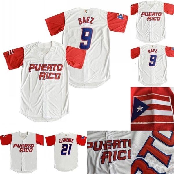 Glamit 2017 Porto Riko Dünya Klasik Jersey 9 Javier Baez 21 Roberto Clemente 1 Carlos Correa 4 Yadier Molina 15 Carlos Beltr Beyzbol Formaları