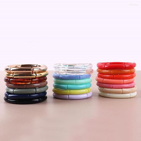 Bracelets de charme Trendy Bohemian Candy Color Acrílico Bracelete de Bambu para Mulheres Meninas Mertes de Tubo Tube Pulseira Jóias de Moda de Moda