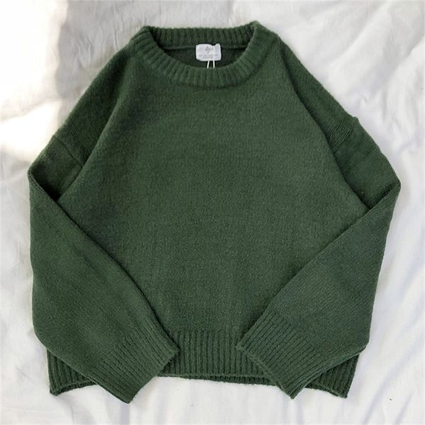 Женские свитера Mooirue, темно-зеленый пуловер с круглым вырезом, свитер с длинными рукавами, теплые осенние пуловеры, джемпер 220916