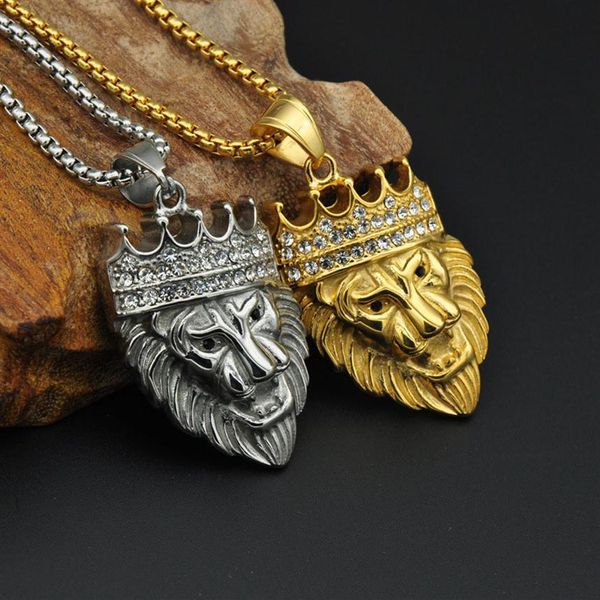 316L Stainless Steel Trendy Hip Hop Accessories Crown Lion Head Pendant Necklaces For Mens Women Punk Jewelry Drop 219p