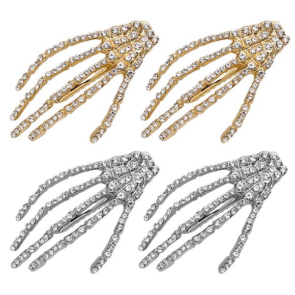 Clipes de cabelo Barrettes Sparkly Skeleton Hands Bone Halloween Rhinstone Tlinket Devil Claw Duckbill Hairpin para crianças Mulheres DHSELLER2010 amy9z