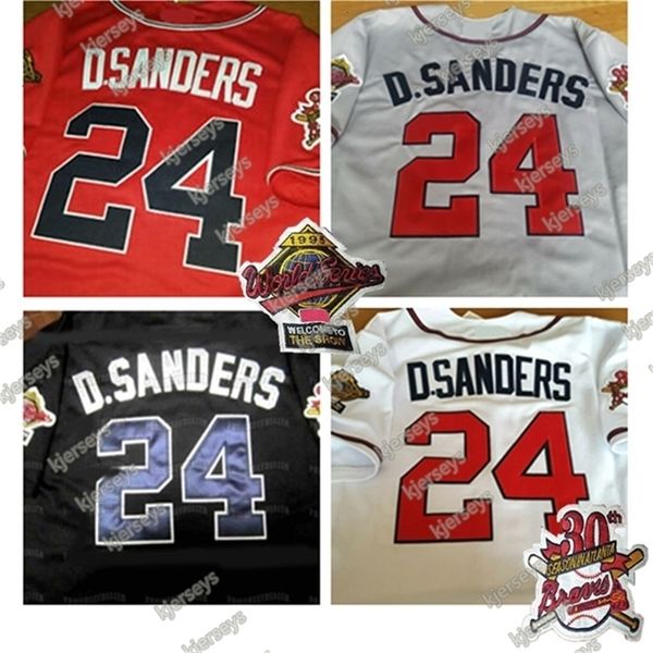 Glanik1 Custom 24 Deion Sanders Dual Patch Altanta 1995 серия серии Baseball Jersey