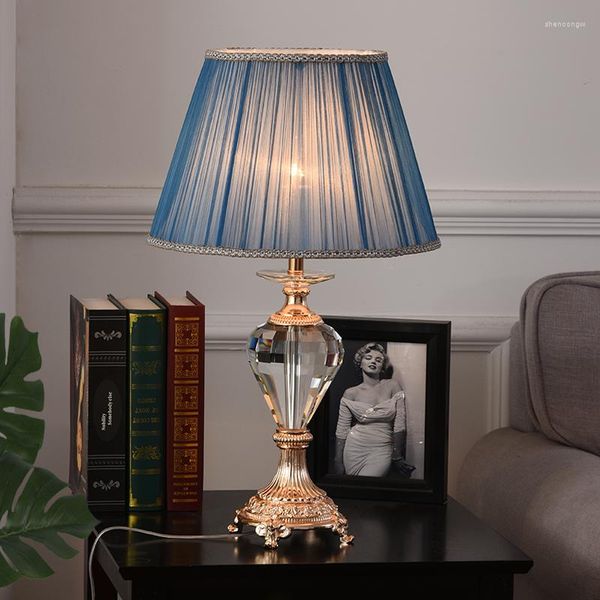 Настольные лампы Ourfeng Modern Lamp Crystal Blue Blue Sday Ster Stod Light Light Decorative для домашней фойевой спальной комнаты офис El Изучение