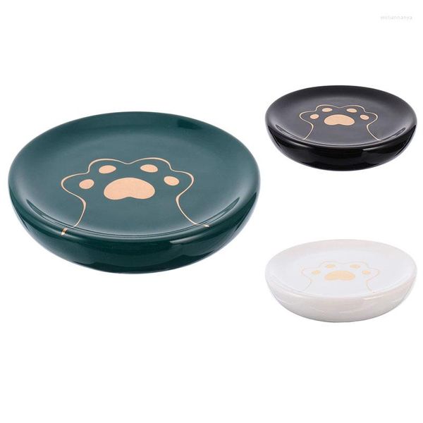 Sabão pratos de sabonete de cerâmica dreno de dreno de desenho animado gata banheiro de garra