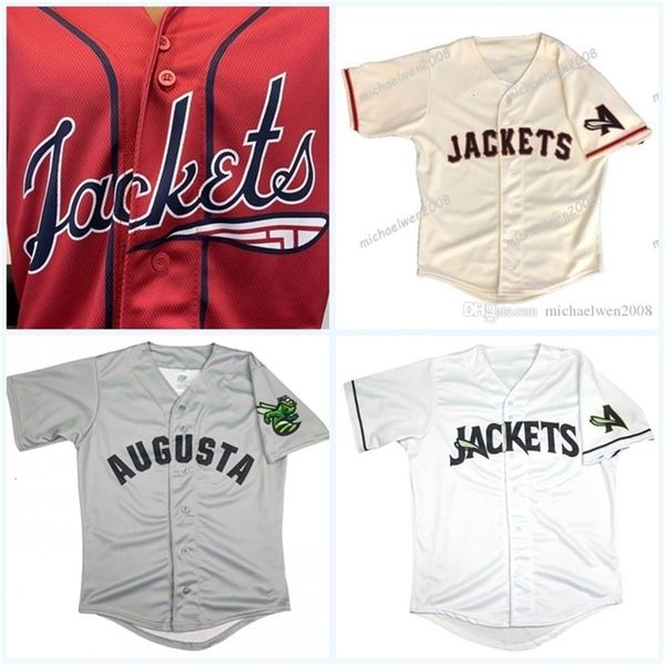 Glamitness Erkekler Augusta Greenjackets Jersey 2021 Yeni Beyaz Bej Gri Kırmızı Özel Herhangi Bir İsim Çift Dikişli Gömlek Beyzbol Formaları