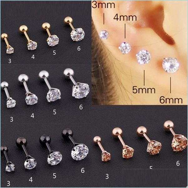 Stud 1 PCS Medical Aço inoxidável Crystal Zircon Ear Brincos para Mulheres/Homens 4 Prong Tragus Cartilagem Piercing Jóias 5584 Q2 DHNIM