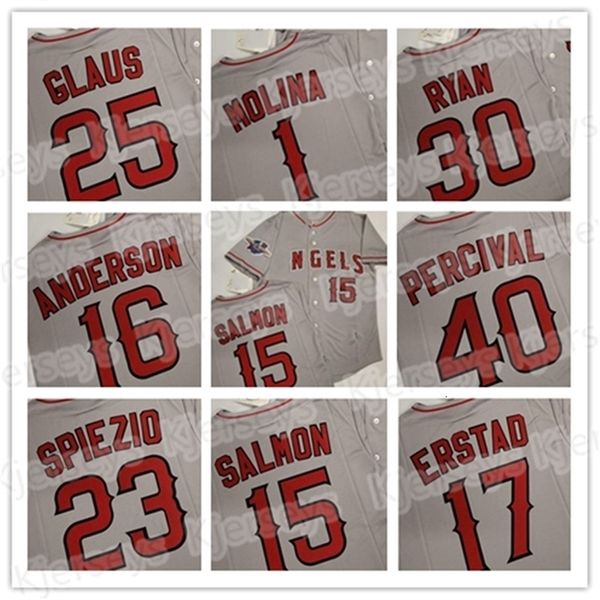 GlaNiK1 Custom 1630 vintage Uomo 2002 World Series Baseball Jersey 15 TIM SALMON 25 TROY GLAUS 16 GARRET ANDERSON 40 PERCIVAL GREY gioventù di alta qualità