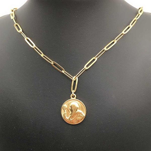 100 % Edelstahl St. Benedict Medaille Anhänger Halskette für Frauen Medalla San Benito Metallschloss Kette Halskette Religiosas2735