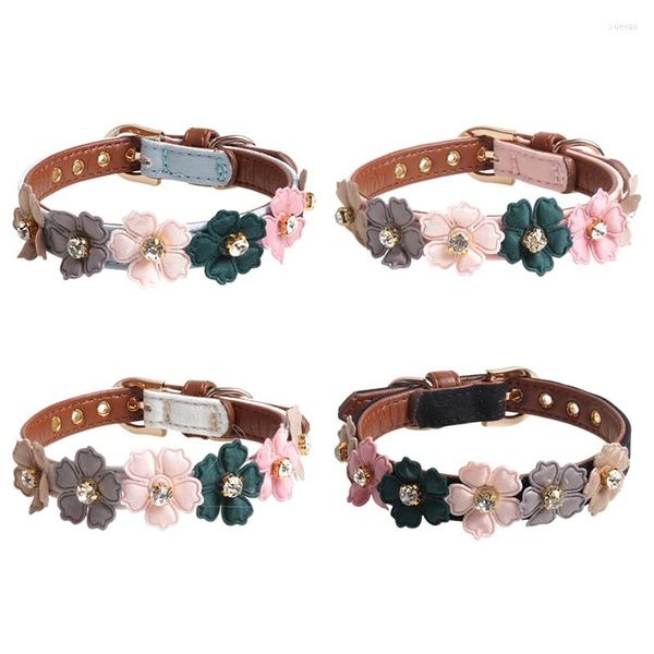 Hundehalsbänder 3D-Blumenhalsband Kleine Hunde Katze Prinzessin Halskette Haustierprodukte Niedliche glänzende Diamanten PU für Chihuahua #