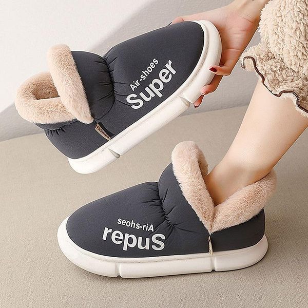 Slippers Botas de neve macia tornozelo quente para mulheres masculino Sapatos de inverno impermeabilizados para casais para casa feminina em casa