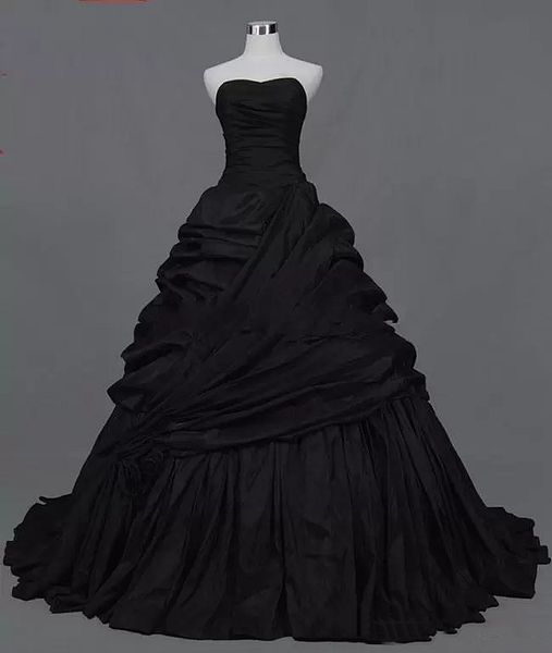 Gothic Schwarz A-Linie Brautkleider Brautkleider 2022 Geraffter Rock Vintage Trägerloses viktorianisches Brautkleid Zurück Schnürung Plus Size Langes Vestido De Novia