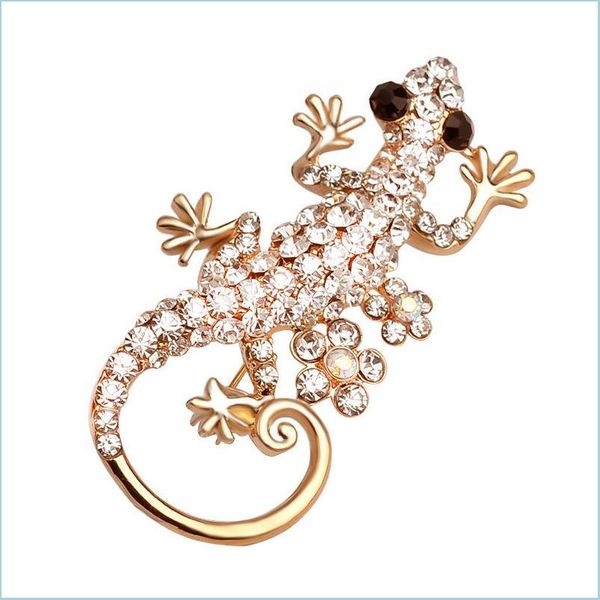 Pins Broschen Neue Kristall Eidechse Kreative Broschen Für Frauen Tier Form Gecko Abzeichen Revers Pin Hochzeit Braut Schmuck Zubehör C Dheho