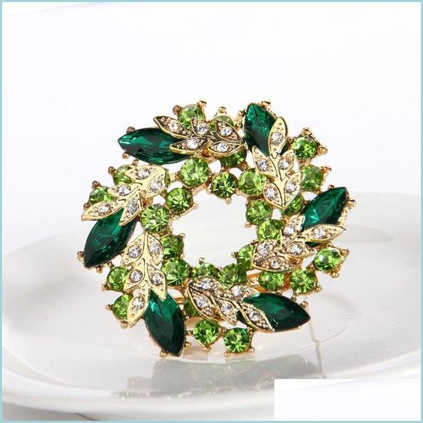 Pins Broschen 2-Zoll-Brosche vergoldet grün und Limette Strass Kristall Kranz Blume C3 Drop Lieferung 2021 Schmuck Dhseller2010 Dhwdw