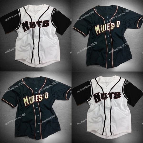 GlaMitNess Herren Modesto Nuts Weiß Schwarz Benutzerdefinierte doppelt genähte Hemden Baseball-Trikots Hochwertig