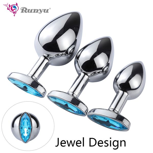 Beauty Items Neues Metall-Analspielzeug für Männer S M L 3 Größen können wählen Blue Jewel Sexy Plug Spezielles Design Butt Smooth