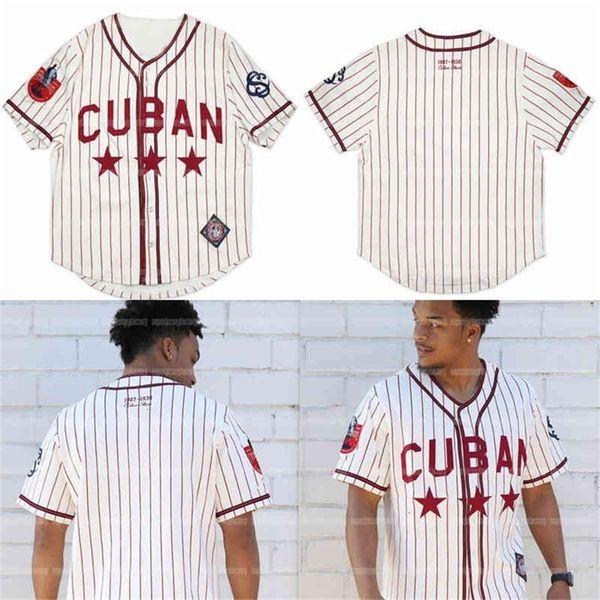 GlaA3740 Big Boy Cuban estrela o Centennial Heritage Baseball Jerseys White Vertical Red Tripes 100% Nome com tensão número