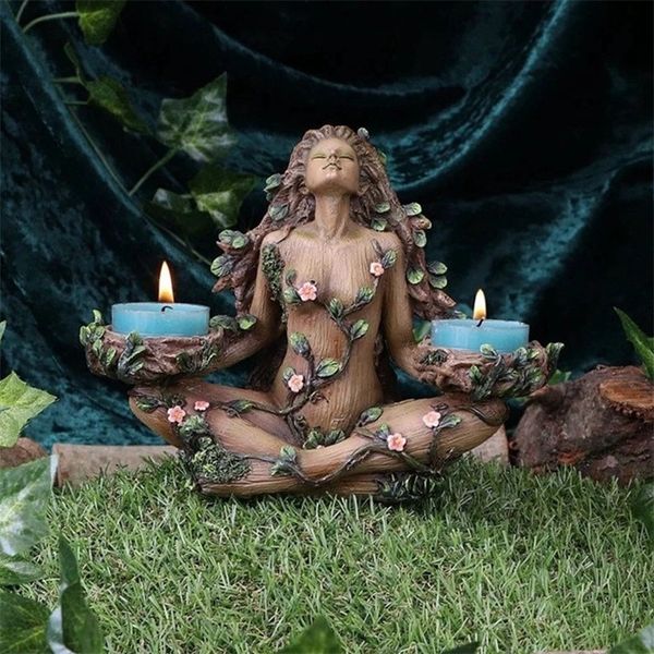 Objetos decorativos Figuras Resina Protetor florestal Equil￭brio de vela da natureza deusa feminina de casti￧adeira feminina Est￡tua da esta￧￣o Decora￧￣o de casa Presente 220919