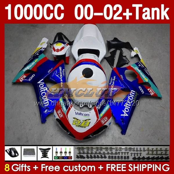 Тело + бак для Suzuki Glossy Blue в продаже GSXR 1000 K2 GSX R1000 GSXR-1000 86HCC.58 GSX-R1000 2000 2001 2002 GSXR1000 00 01 02 обтекатель