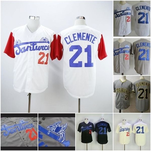 Glanik1 21 Roberto Clemente Movie Beyzbol Forması Santurce Crabbers Porto Riko Düğmesi Aşağı Formalar Herhangi Bir Adı ve Numarayı Özelleştir S-3XL