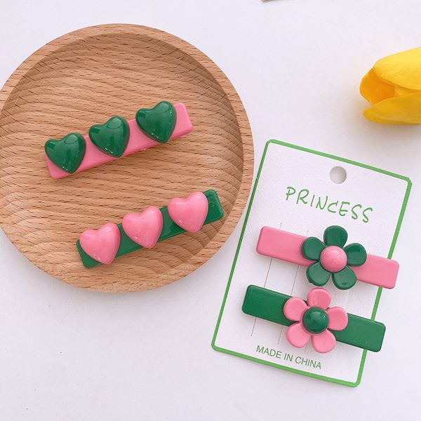 2 Pcs Fashion Korean Children's Simple Small Fresh Love Flower Duckbill Clip Sweet Girl Princess Hairpins Hair Accessories