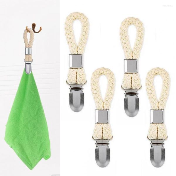 Set di accessori per bagno 4 pezzi 4 pezzi di asciugamano intrecciato intrecciato con pinza in metallo gancio di stoffa multiuso per casa da bagno cucina