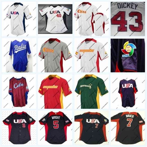 GlaC202 2013 World Baseball Classic Team USA Spagna Australia Cuba 5 David Wright 7 Joe Mauer 40 Cishek 43 DICKEY On Field Jersey