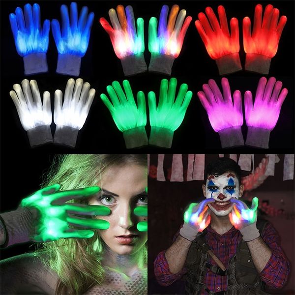 Luvas de LED 1Pair Neon Luminous Luminous Glovers com brilho de bateria no Faculdade de Cosplay de Festa de Natal do Halloween, Dark Hallowen Supplies 220919