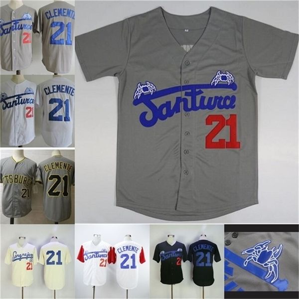 GlaNiK1 Movie Baseball-Trikot Roberto CLEMENTE #21 Santurce Crabbers Puerto Rico Button-Down-Trikots. Passen Sie jeden Namen und jede Nummer an