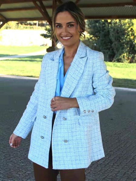Damenanzüge Casual Frauen Tweed Blazer Vintage Büro Dame Jacke Mantel Zweireiher Frühling Herbst Oberbekleidung Weibliche Chic Tops