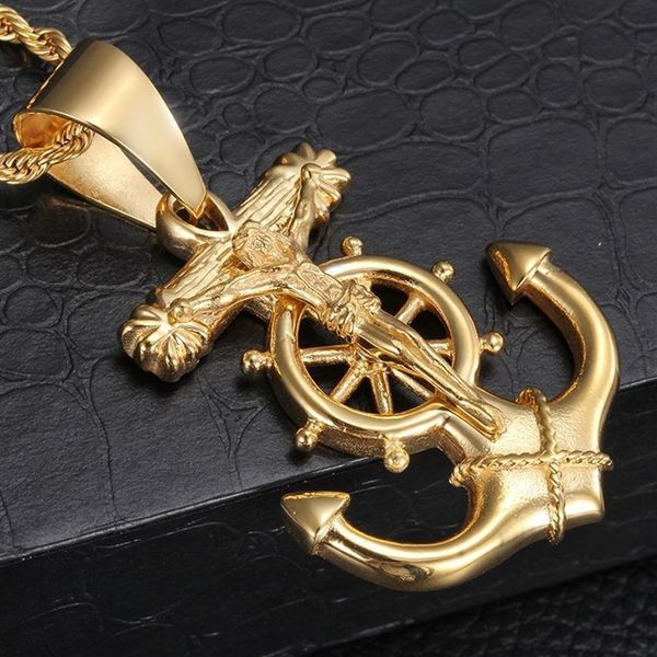 Collana in acciaio al titanio Personalità Tide Anchor Cross Pendant Ciondolo da uomo in acciaio inossidabile Colore Gold284W
