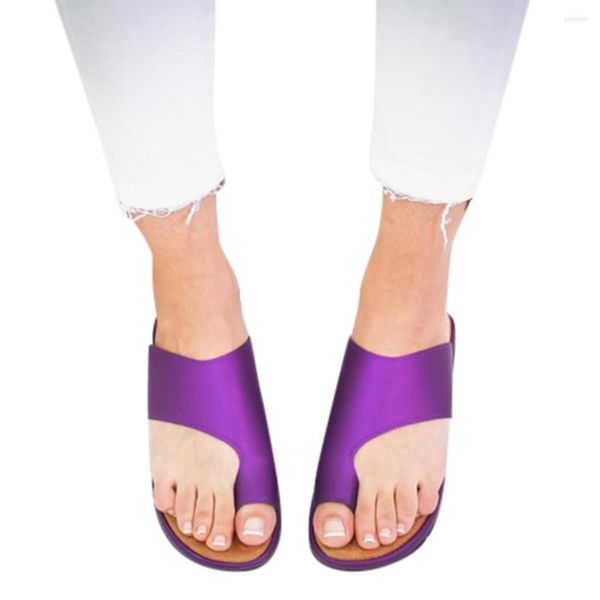 Slippers jaycosin sandálias femininas confortáveis ​​sapatos lisos plataforma plana damas de ponta grande correção de pé ortopédico flip flop a512